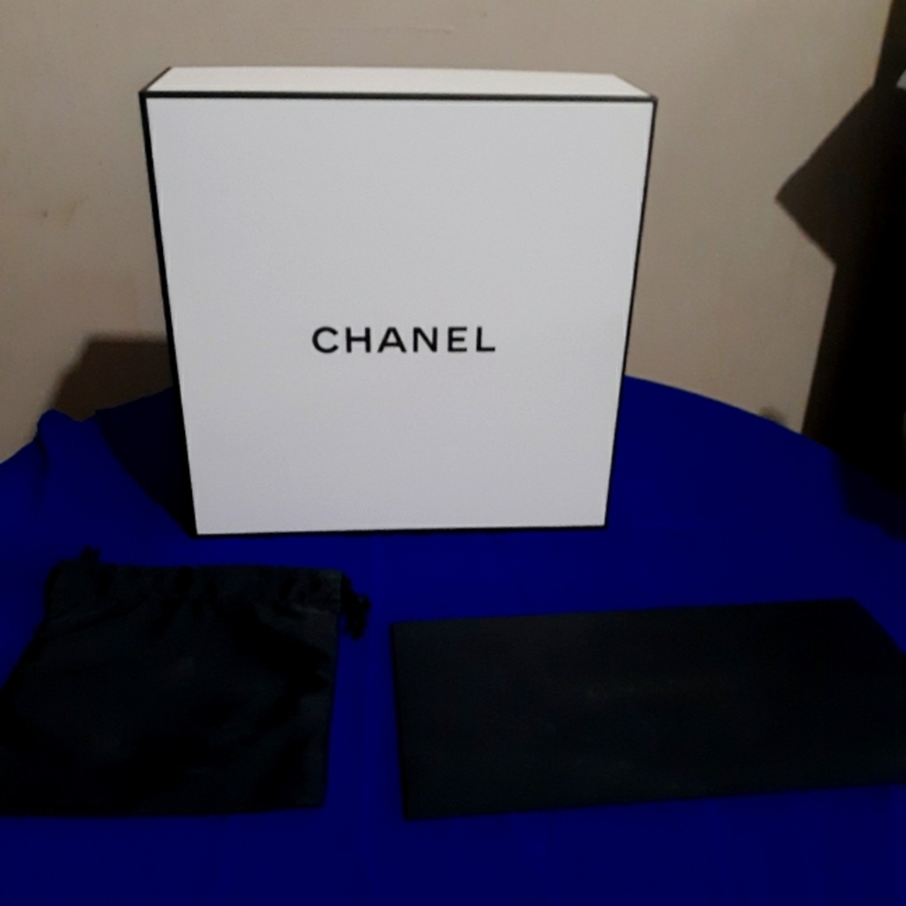Chanel empty box with receipt envelope, cloth pouch, tissue paper